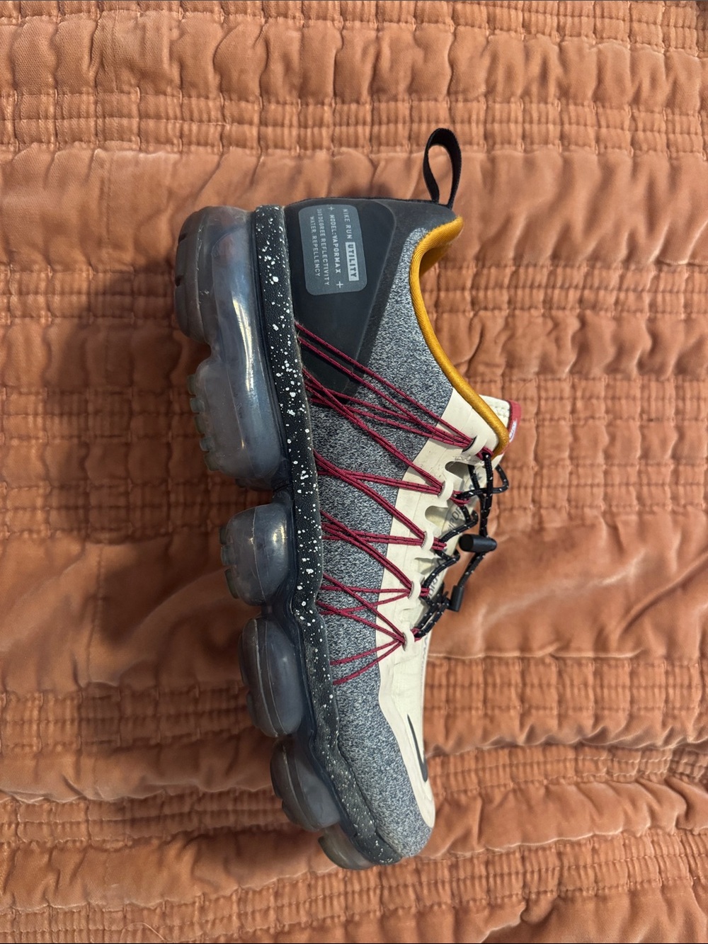Nike Kids Tan, Gray & Yellow Lace-Up Sneaker with Red Accents